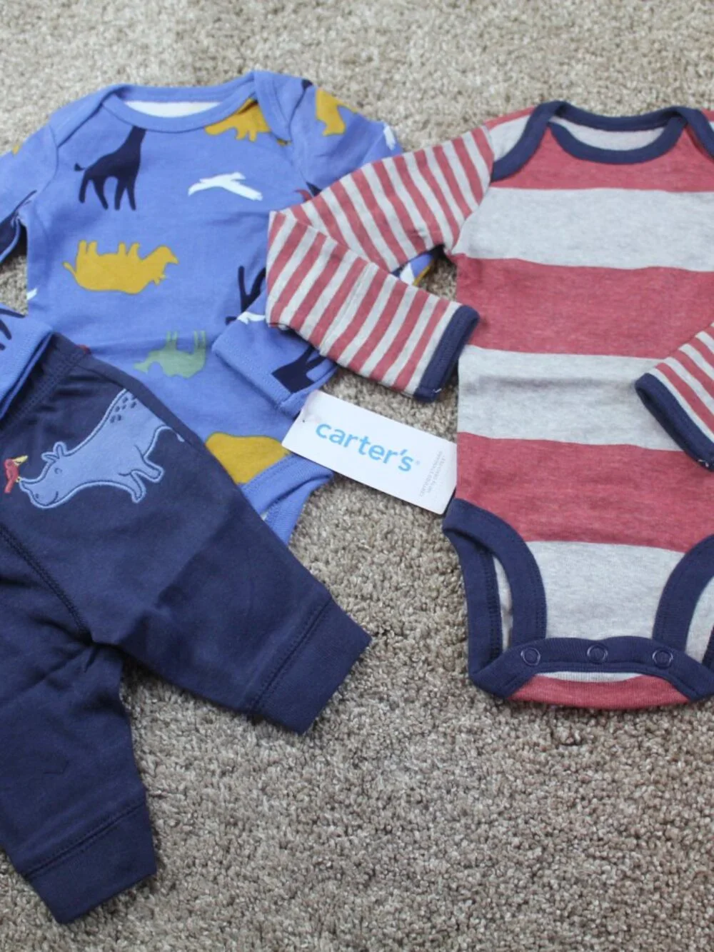 Carters Rhino Safari Animal 3-Piece Pant Set 3M 0-3 months Baby Boy Bodysuit NWT - Picture 4 of 4